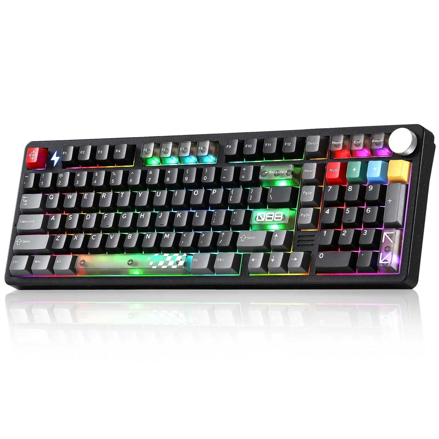 A large main feature product image of YUNZII AL98 PRO Dual-8K Wireless Aluminum Mechanical Keyboard - Black (Cocoa Cream V2 Switch)