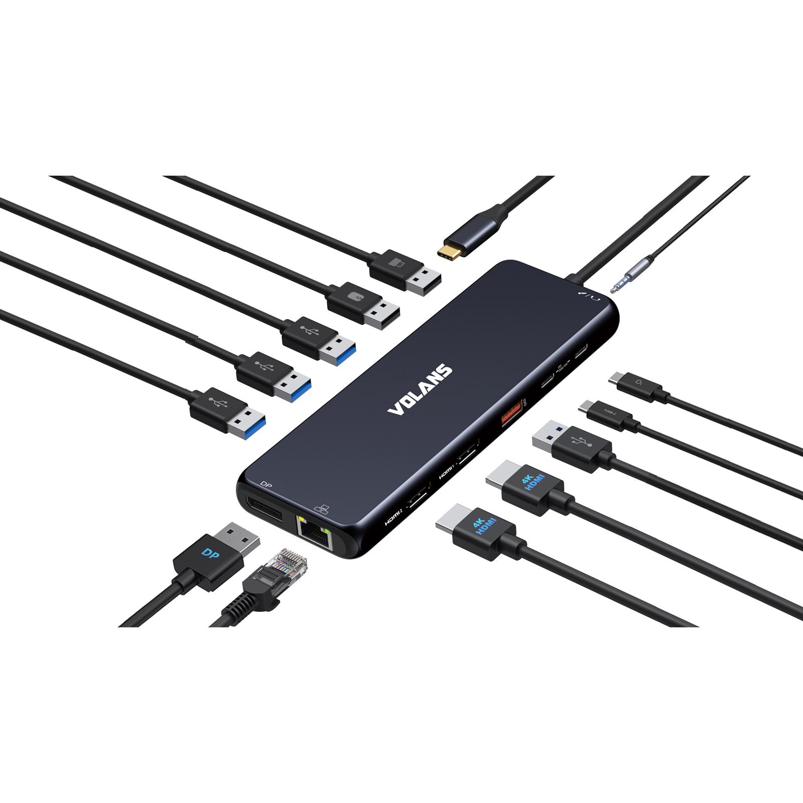 EX-DEMO Volans VL-UCH2P Aluminum 13-in-1 Triple Display USB Type-C Hub ...