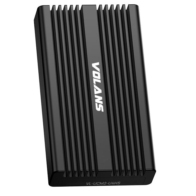 A large main feature product image of Volans Aluminium NVMe PCIe M.2 SSD to USB4 Type C Enclosure