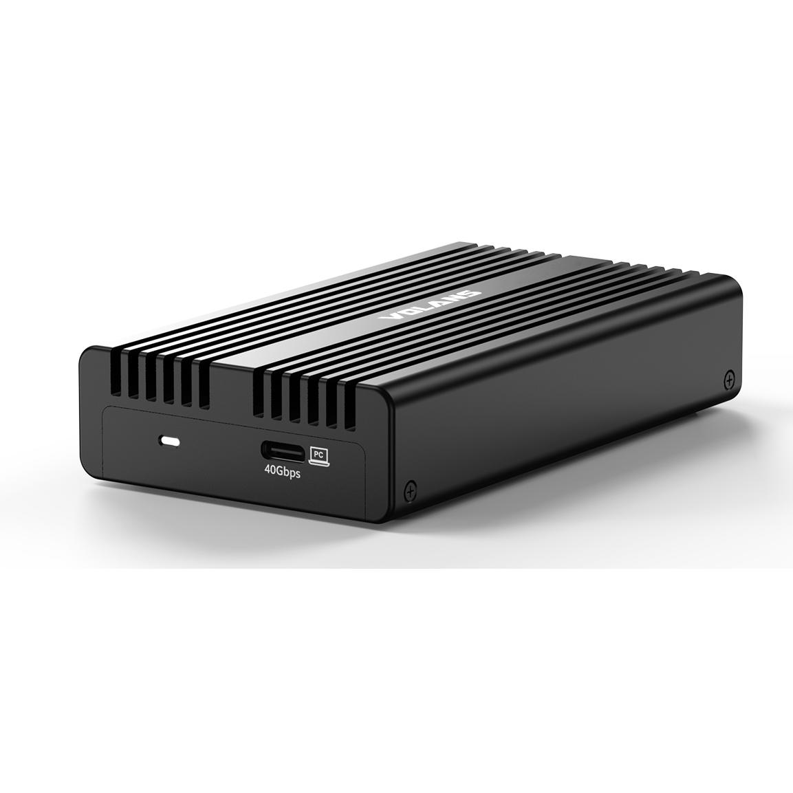 A large main feature product image of Volans Aluminium NVMe PCIe M.2 SSD to USB4 Type C Enclosure