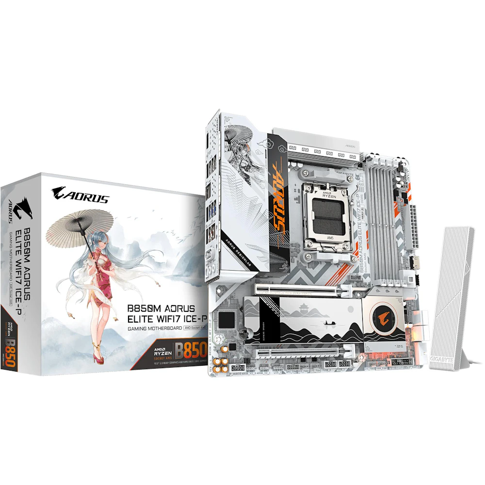 EX-DEMO Gigabyte B850M AORUS ELITE WiFi7 ICE-P AM5 mATX Desktop Motherboard - Waifu