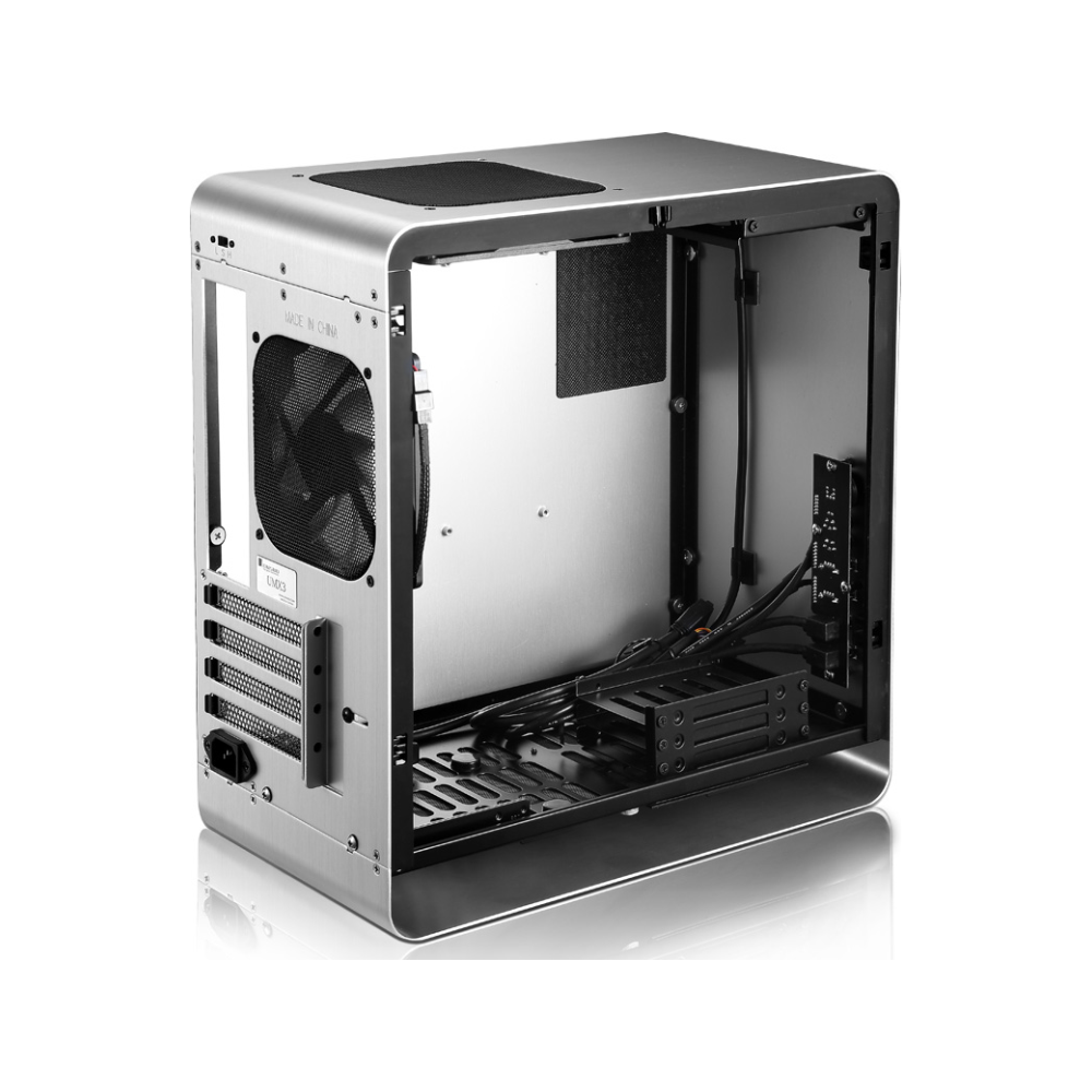 A large main feature product image of Jonsbo UMX3 Silver mATX Case w/Side Panel Window