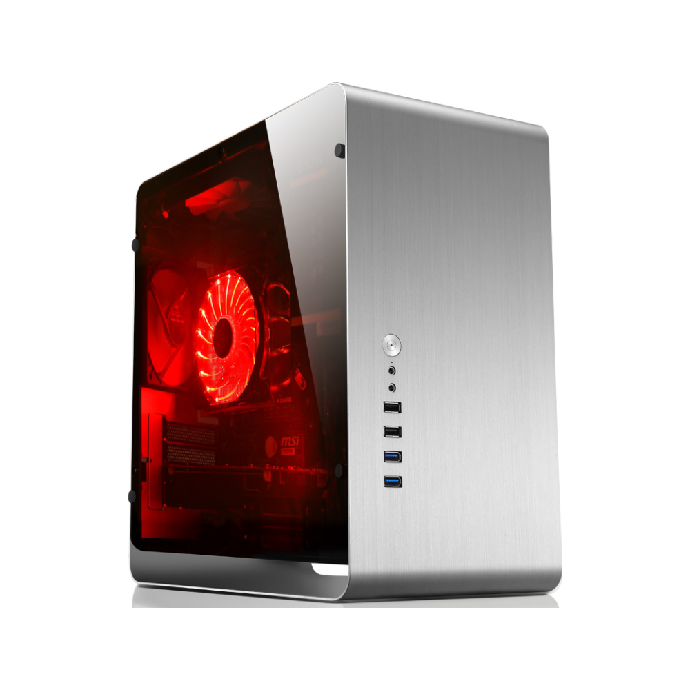 A large main feature product image of Jonsbo UMX3 Silver mATX Case w/Side Panel Window