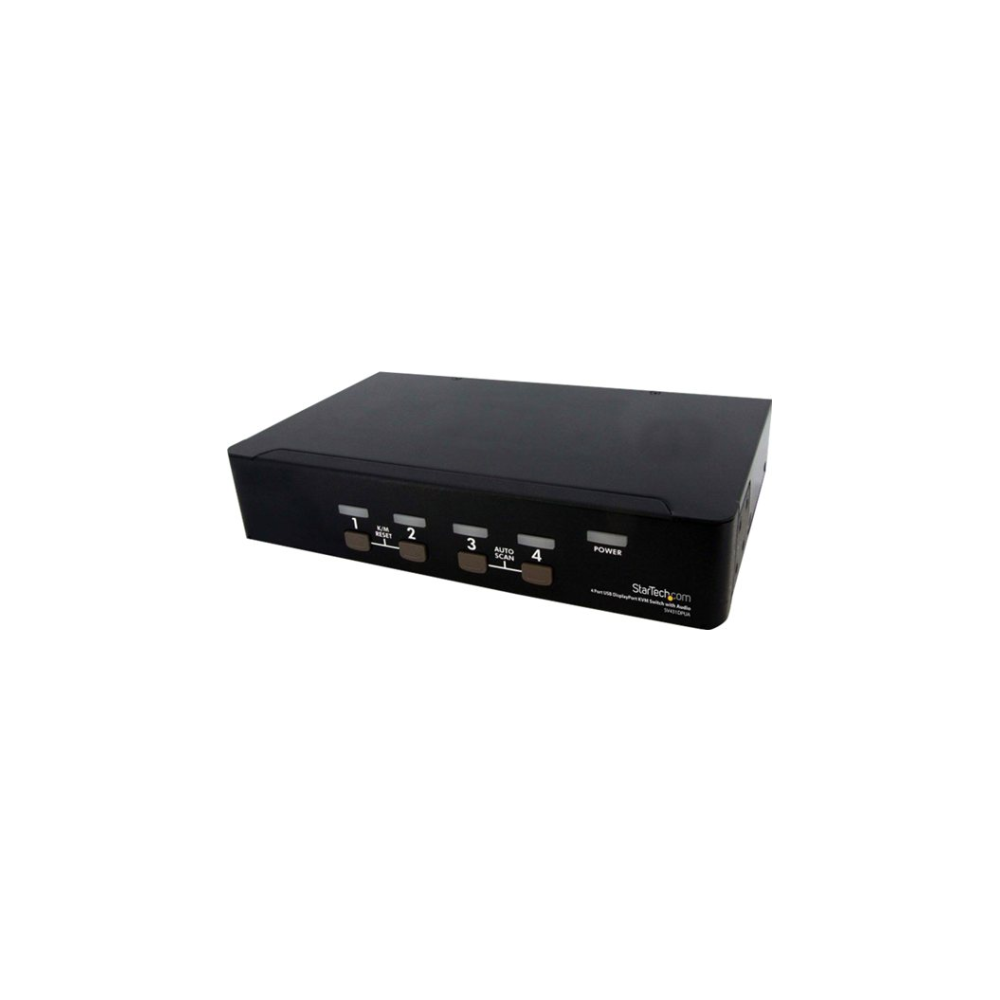 A large main feature product image of Startech 4 Port USB DisplayPort KVM Switch