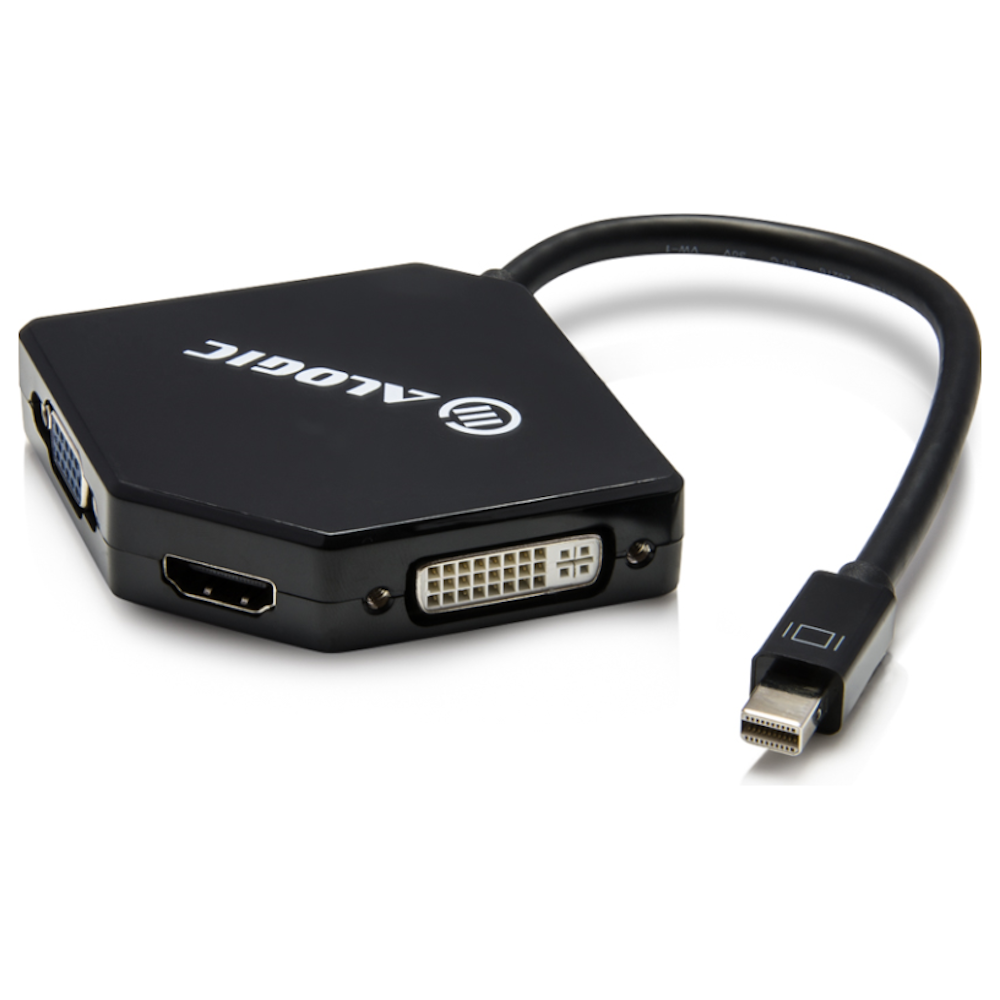 A large main feature product image of ALOGIC 3in1 Mini DisplayPort to HDMI/DVI/VGA Adapter