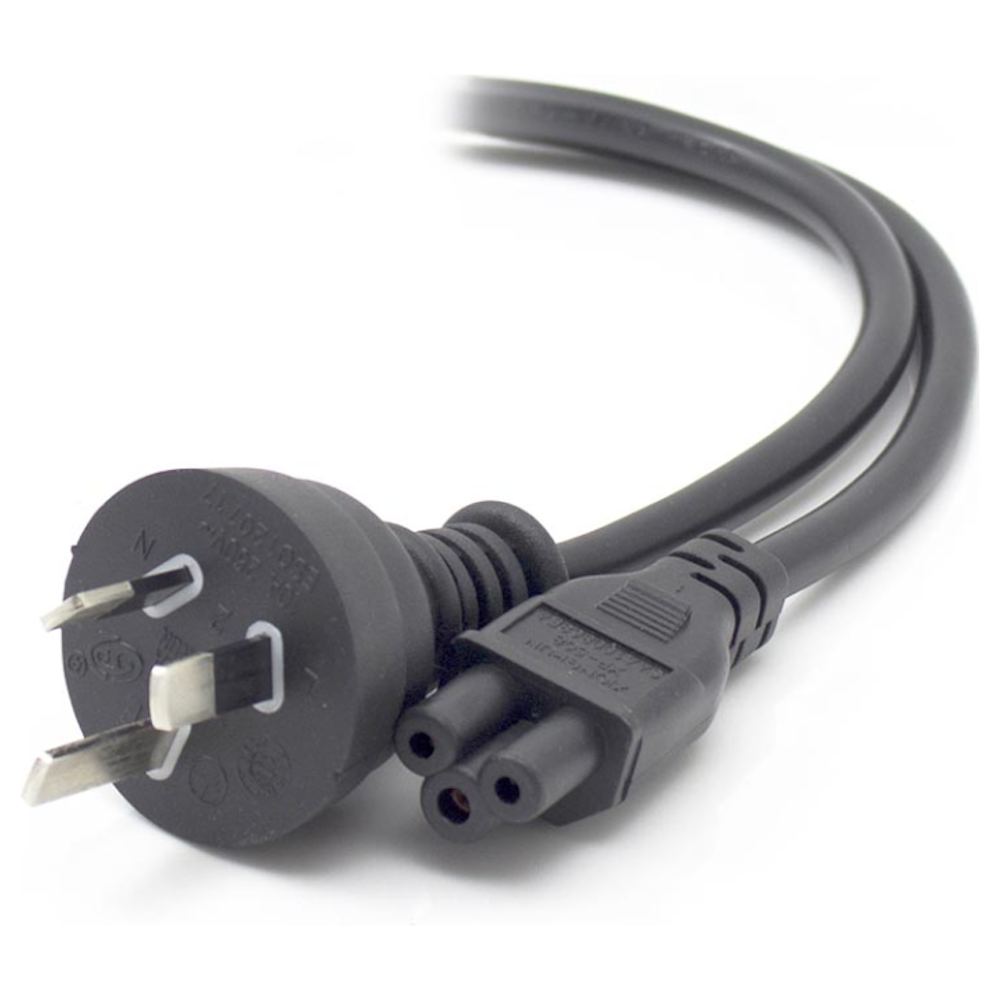A large main feature product image of ALOGIC 1m Aus 3 Pin Mains Plug to IEC C5 (Clover Leaf) Male to Female