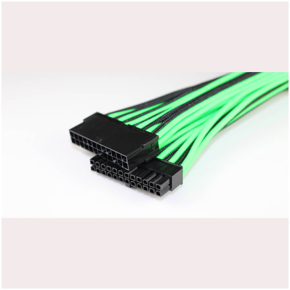 A large main feature product image of GamerChief 24-Pin ATX 45cm Sleeved Extension Cable (Black/Green)