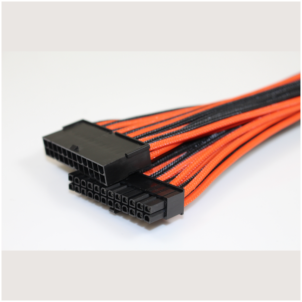 A large main feature product image of GamerChief 24-Pin ATX 45cm Sleeved Extension Cable (Black/Orange)