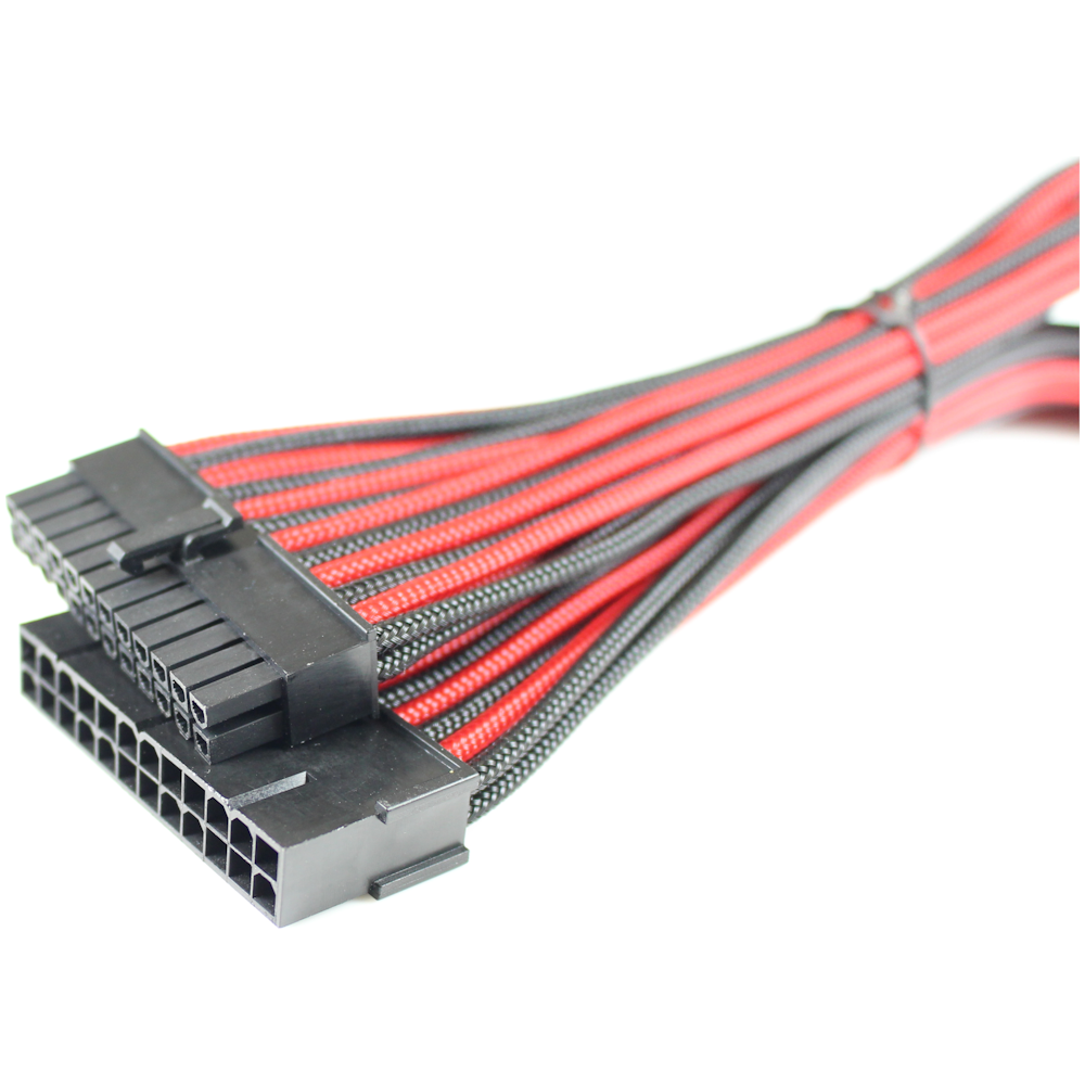 A large main feature product image of GamerChief 24-Pin ATX 45cm Sleeved Extension Cable (Black/Red)