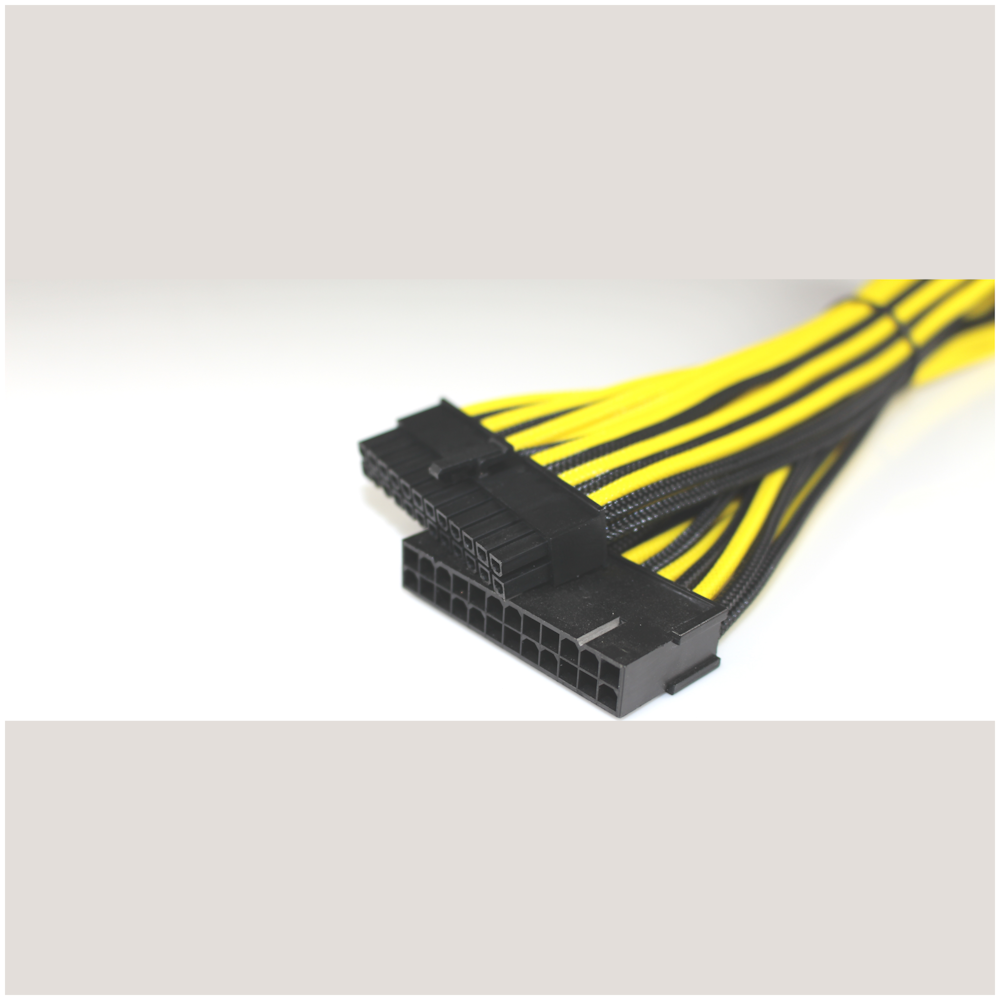 A large main feature product image of GamerChief 24-Pin ATX 45cm Sleeved Extension Cable (Black/Yellow)