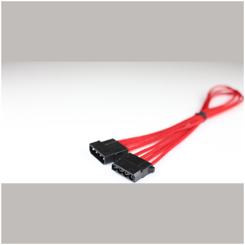 A large main feature product image of GamerChief Molex Power 45cm Sleeved Extension Cable (Red)