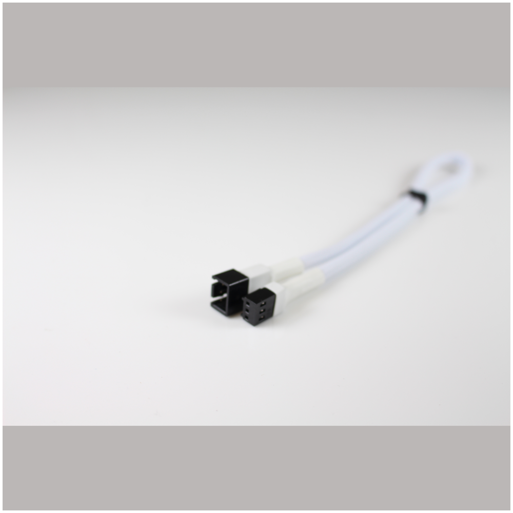 A large main feature product image of GamerChief 3-Pin Fan Power 30cm Sleeved Extension Cable (White)
