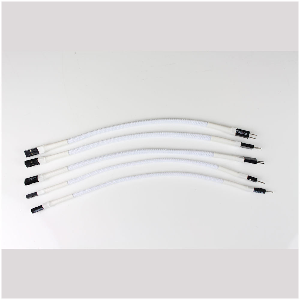 A large main feature product image of GamerChief Front Panel I/O Full Set 15cm Sleeved Extension Cables (White)