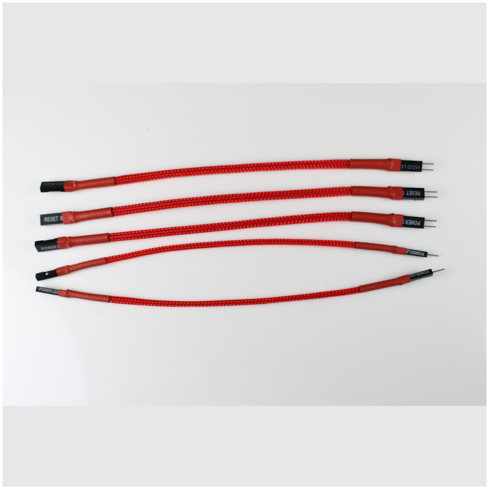 A large main feature product image of GamerChief Front Panel I/O Full Set 15cm Sleeved Extension Cables (Red)
