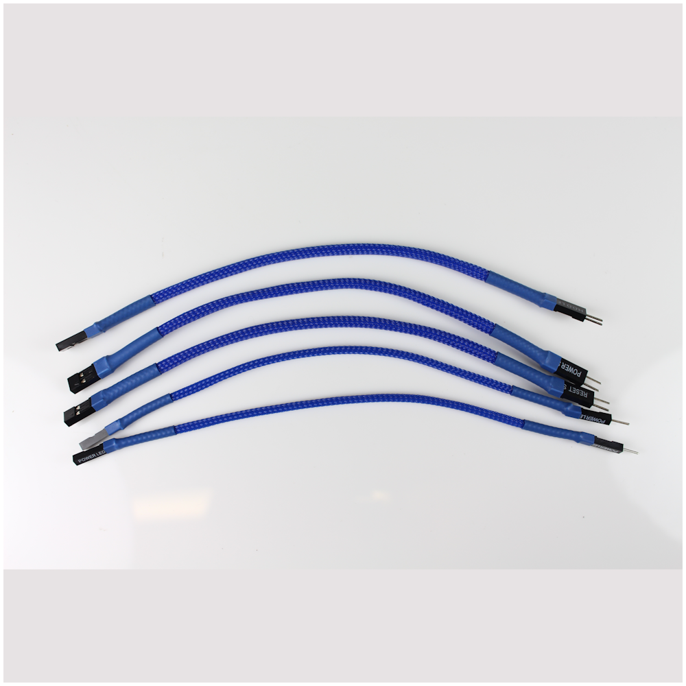 A large main feature product image of GamerChief Front Panel I/O Full Set 15cm Sleeved Extension Cables (Blue)
