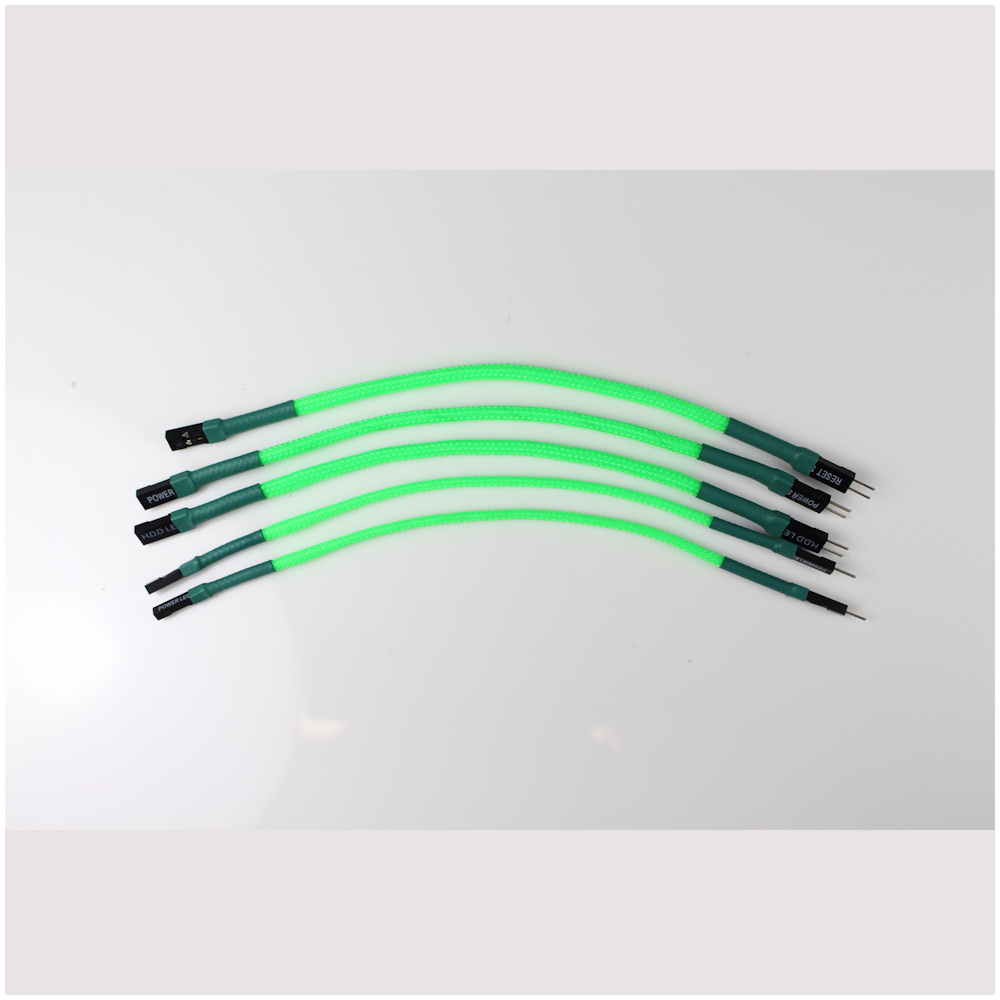 A large main feature product image of GamerChief Front Panel I/O Full Set 15cm Sleeved Extension Cables (Green)