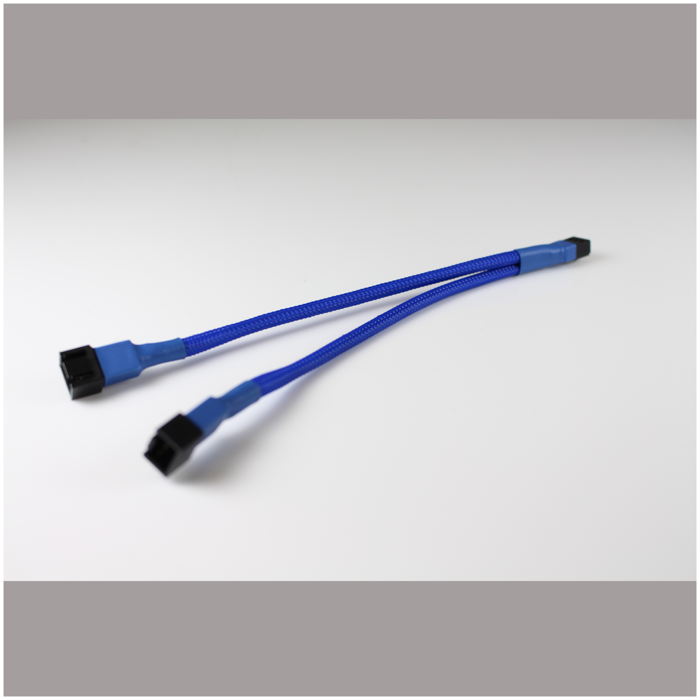 A large main feature product image of GamerChief 3-Pin Fan Splitter (2 way) 15cm Sleeved (Blue)