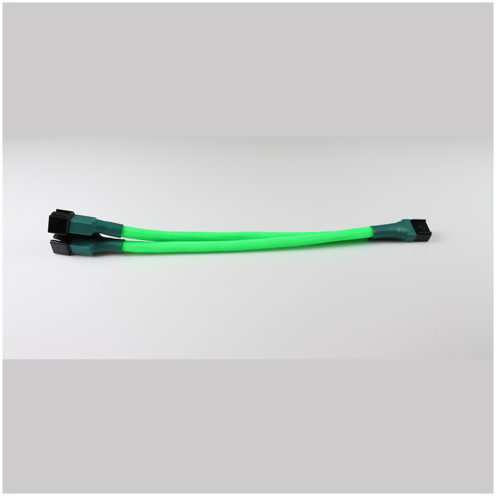A large main feature product image of GamerChief 3-Pin Fan Splitter (2 way) 15cm Sleeved (Green)