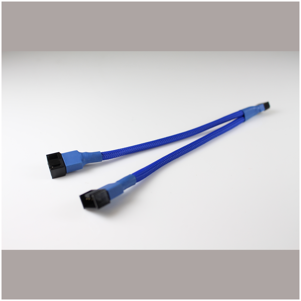 A large main feature product image of GamerChief 4-Pin PWM Fan Splitter (2 way) 15cm Sleeved (Blue)