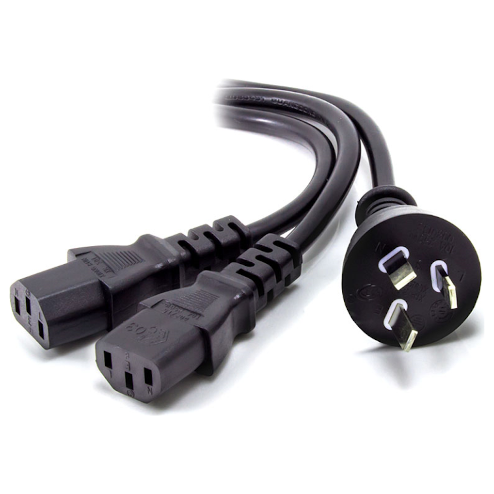 A large main feature product image of ALOGIC 1m Aus 3 Pin Mains Plug to 2 X IEC C13 Y Splitter Cable Male to 2x Female