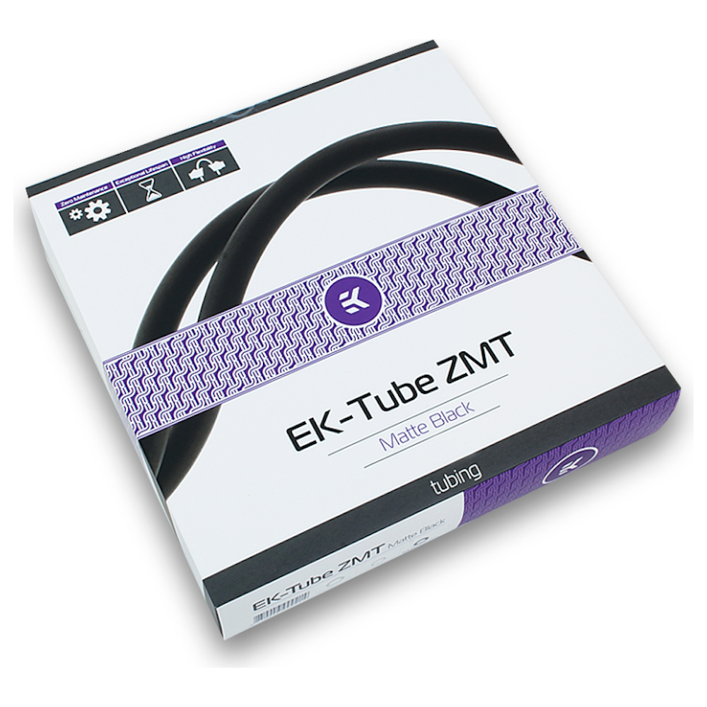 A large main feature product image of EK ZMT Tubing 10mm (3/8") ID, 16mm (5/8") OD 3M Matte Black Retail Pack
