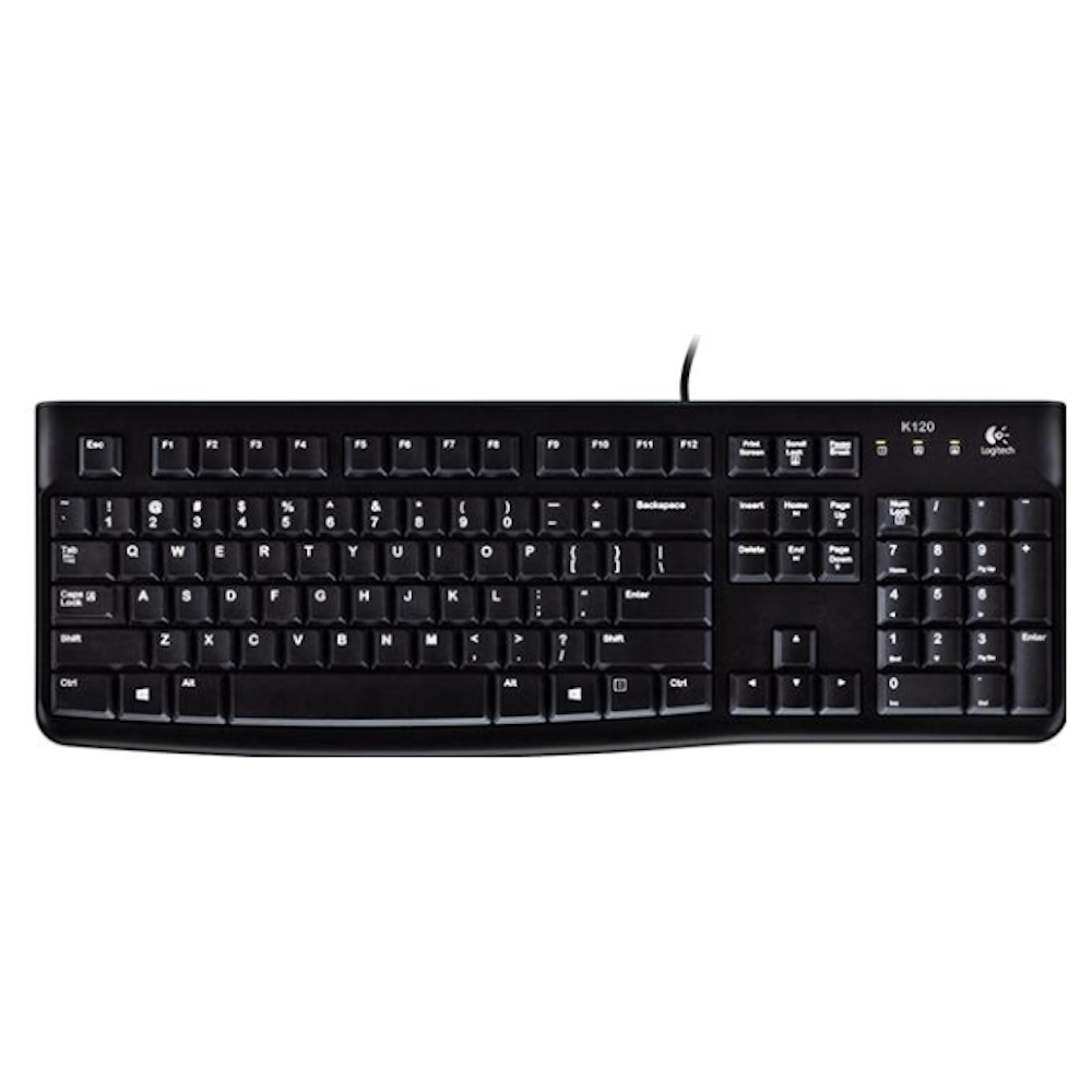 A large main feature product image of Logitech K120 Wired Keyboard