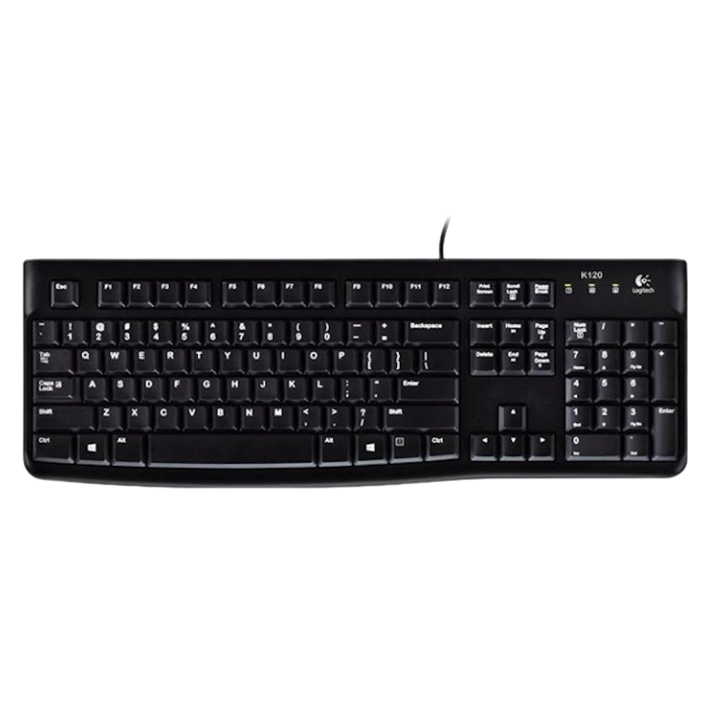A large main feature product image of Logitech K120 Plug-and-Play USB Keyboard