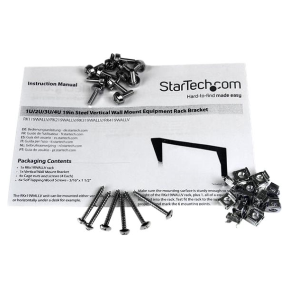 A large main feature product image of Startech 2U 480mm Vertical Wall Mount Rack Bracket 