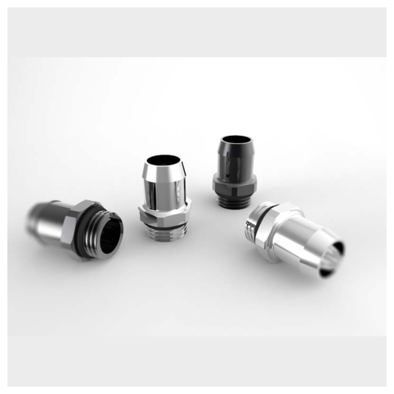 A large main feature product image of XSPC G1/4 10mm 3/8" Chrome High Flow Barb Fitting