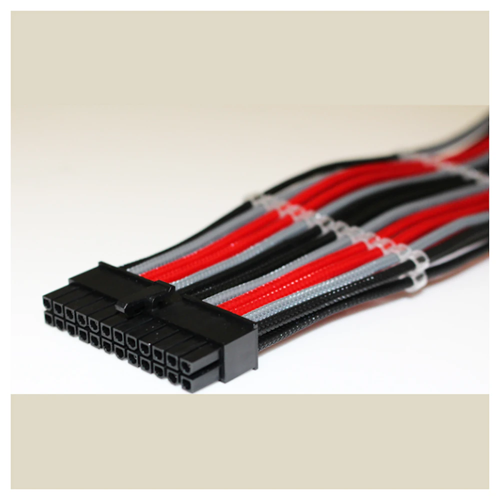GamerChief Elite Series 24-Pin ATX 30cm Sleeved Extension Cable (Black/Red/Grey)