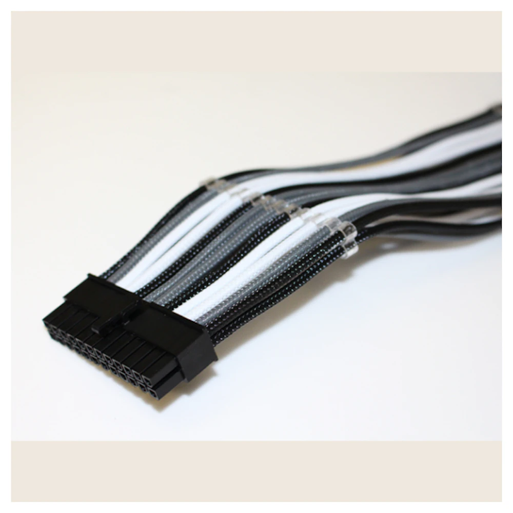 GamerChief Elite Series 24-Pin ATX 30cm Sleeved Extension Cable (Black/White/Grey)