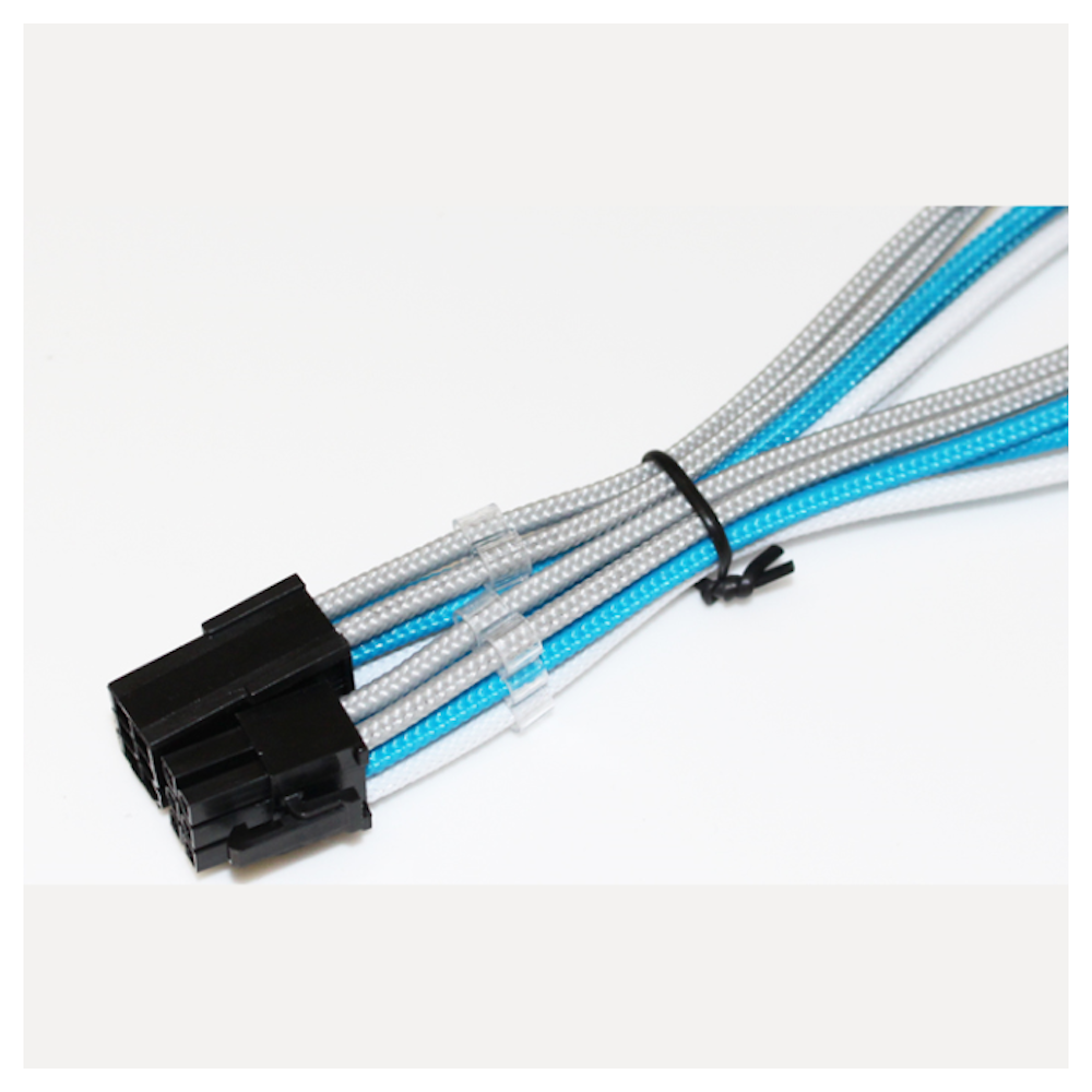 A large main feature product image of GamerChief Elite Series 6-Pin PCIe 30cm Sleeved Extension Cable (White/Light Blue/Light Grey)