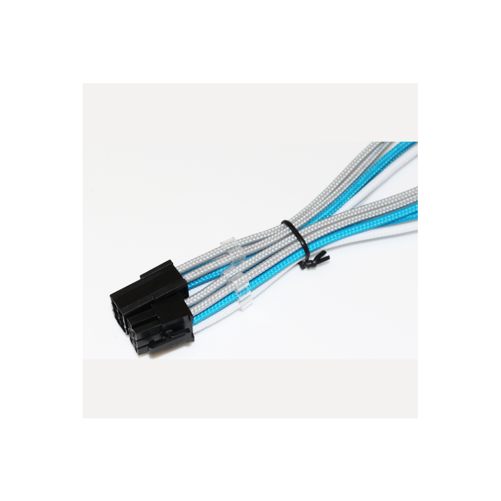 A large main feature product image of GamerChief Elite Series 6-Pin PCIe 30cm Sleeved Extension Cable (White/Light Blue/Light Grey)