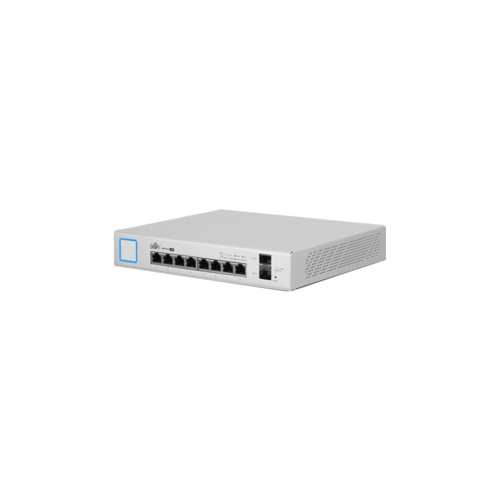 A large main feature product image of Ubiquiti UniFi Switch 8 Port 150W PoE+ Support