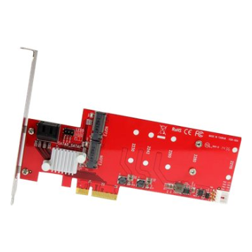 A large main feature product image of STARTECH M.2 RAID CONTROLLER CARD + 2X SATA PORTS