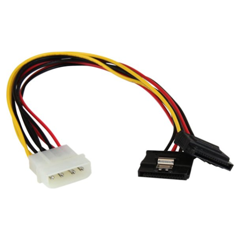 A large main feature product image of Startech 12in 4 Pin Molex to Dual Latching SATA Y Splitter
