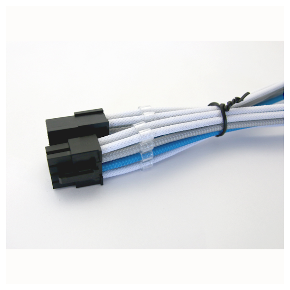 A large main feature product image of GamerChief Elite Series 8-Pin EPS 30cm Sleeved Extension Cable (White/Light Blue/Light Grey)