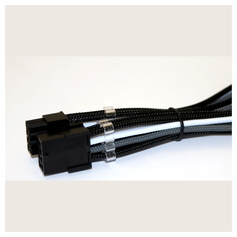 A large main feature product image of GamerChief Elite Series 8-Pin PCIe 30cm Sleeved Extension Cable (Black/White/Grey)