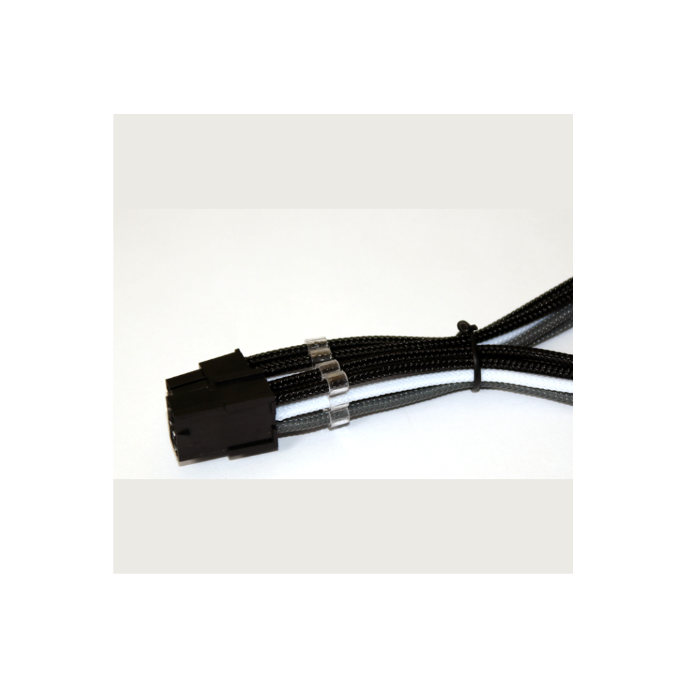 A large main feature product image of GamerChief Elite Series 6-Pin PCIe 30cm Sleeved Extension Cable (Black/White/Grey)