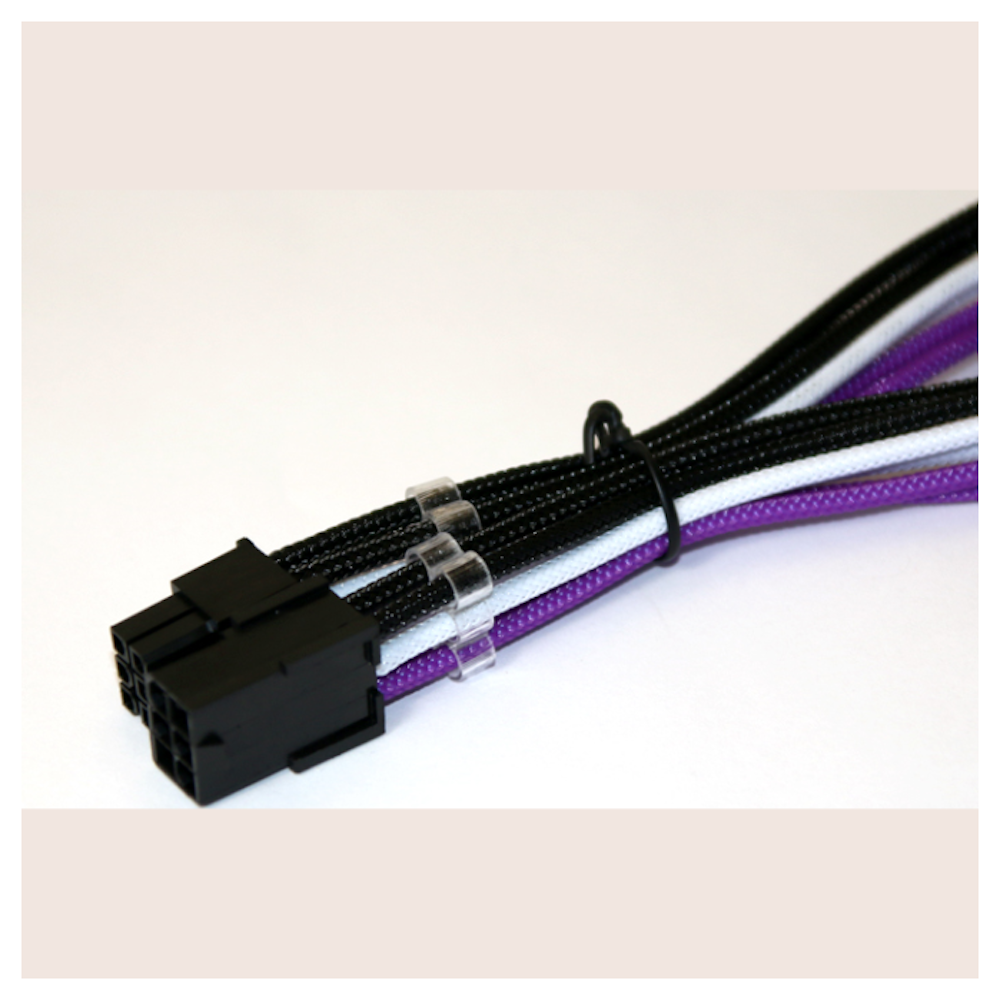A large main feature product image of GamerChief Elite Series 6-Pin PCIe 30cm Sleeved Extension Cable (Black/White/Purple)