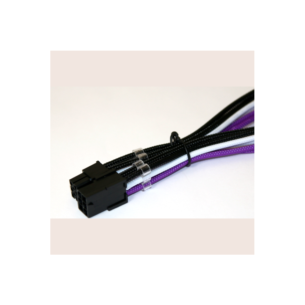 A large main feature product image of GamerChief Elite Series 6-Pin PCIe 30cm Sleeved Extension Cable (Black/White/Purple)