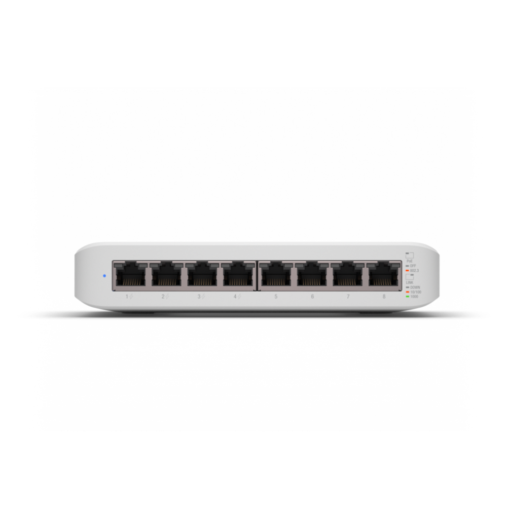 A large main feature product image of Ubiquiti UniFi Switch Lite 8 PoE