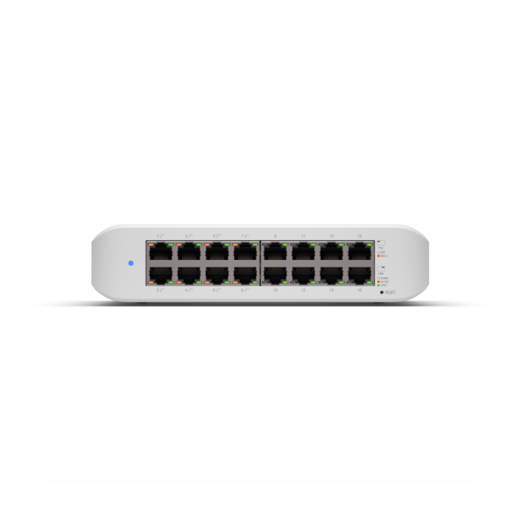 A large main feature product image of Ubiquiti UniFi Switch Lite 16 PoE