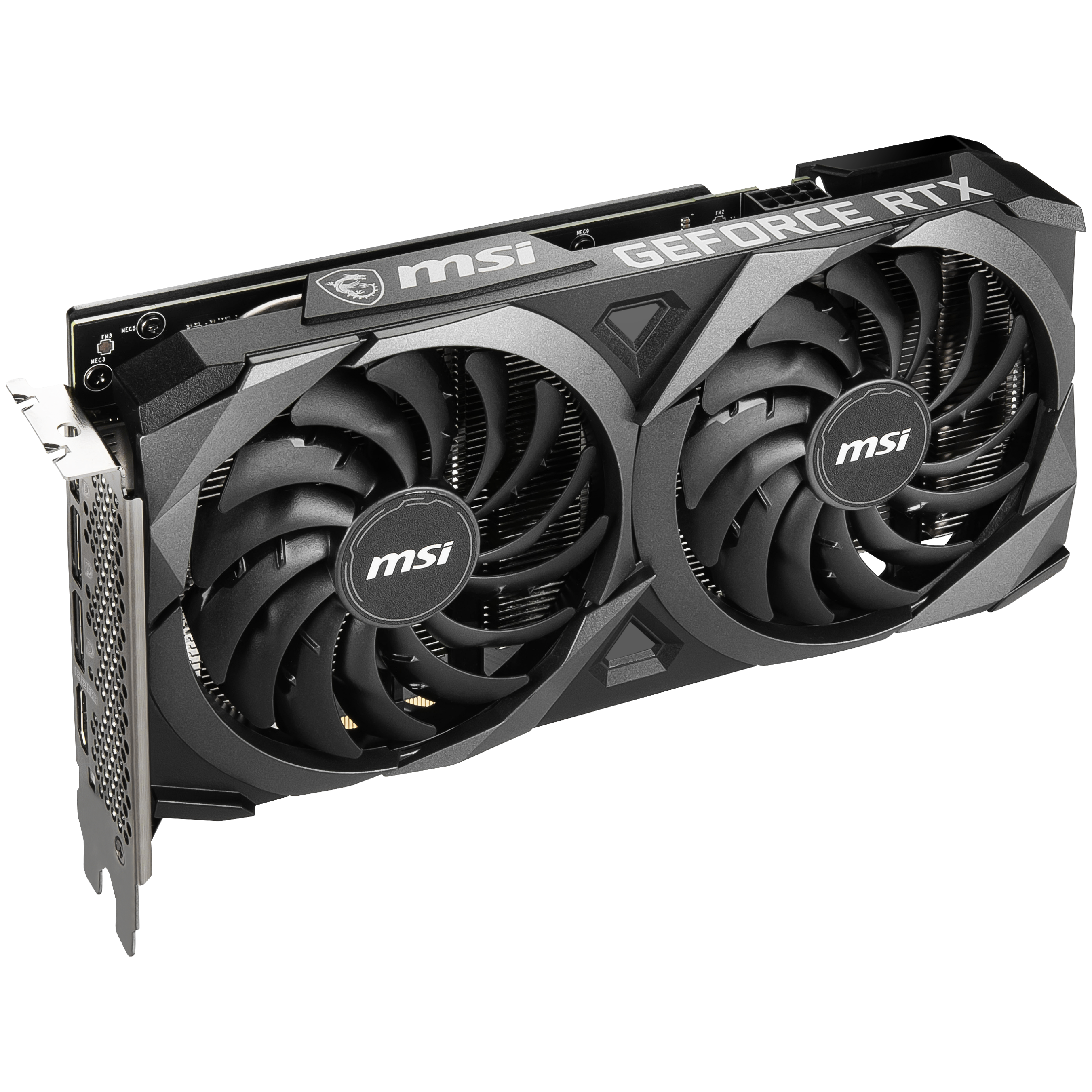 A large main feature product image of MSI GeForce RTX 3060 12GB GDDR6 VENTUS 2X OC