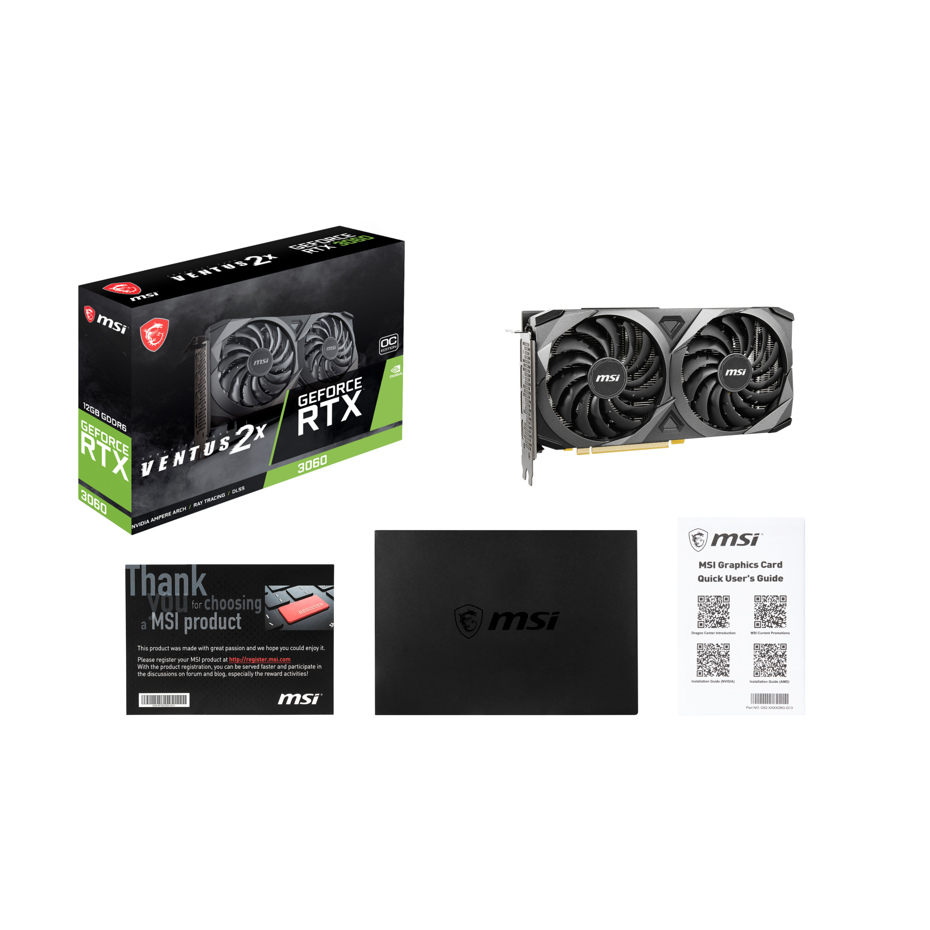A large main feature product image of MSI GeForce RTX 3060 12GB GDDR6 VENTUS 2X OC
