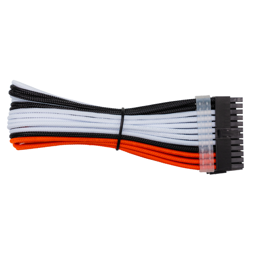GamerChief Elite Series 24-Pin ATX 30cm Sleeved Extension Cable (Orange/White/Black)