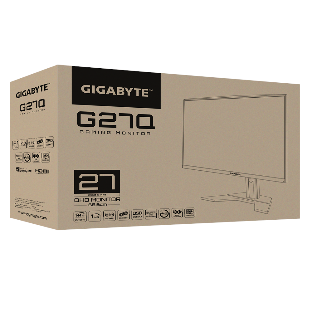 A large main feature product image of Gigabyte G27Q 27" QHD 144Hz IPS Monitor