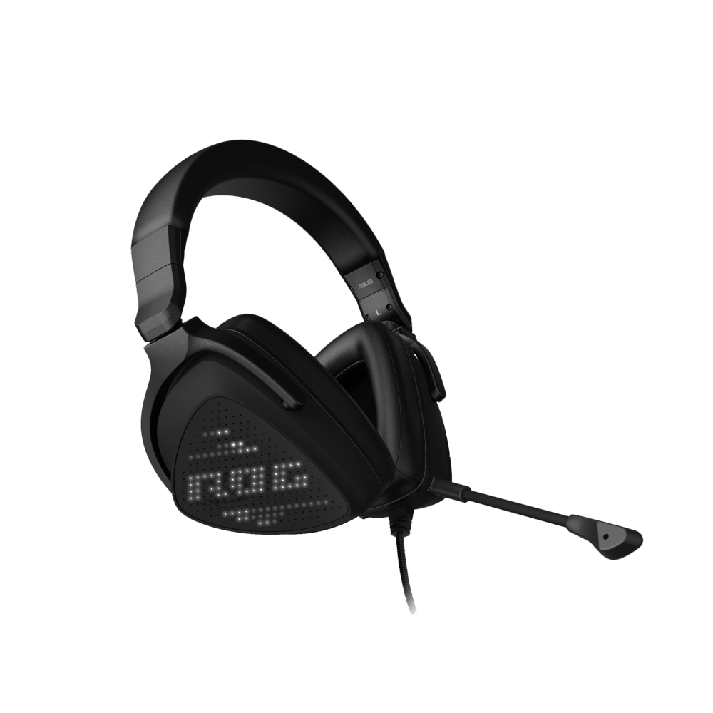 A large main feature product image of ASUS ROG Delta S Animate Wired Gaming Headset