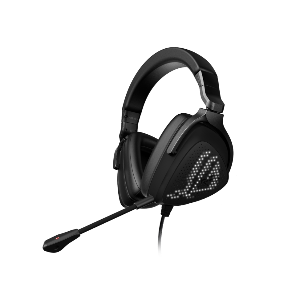 A large main feature product image of ASUS ROG Delta S Animate Wired Gaming Headset
