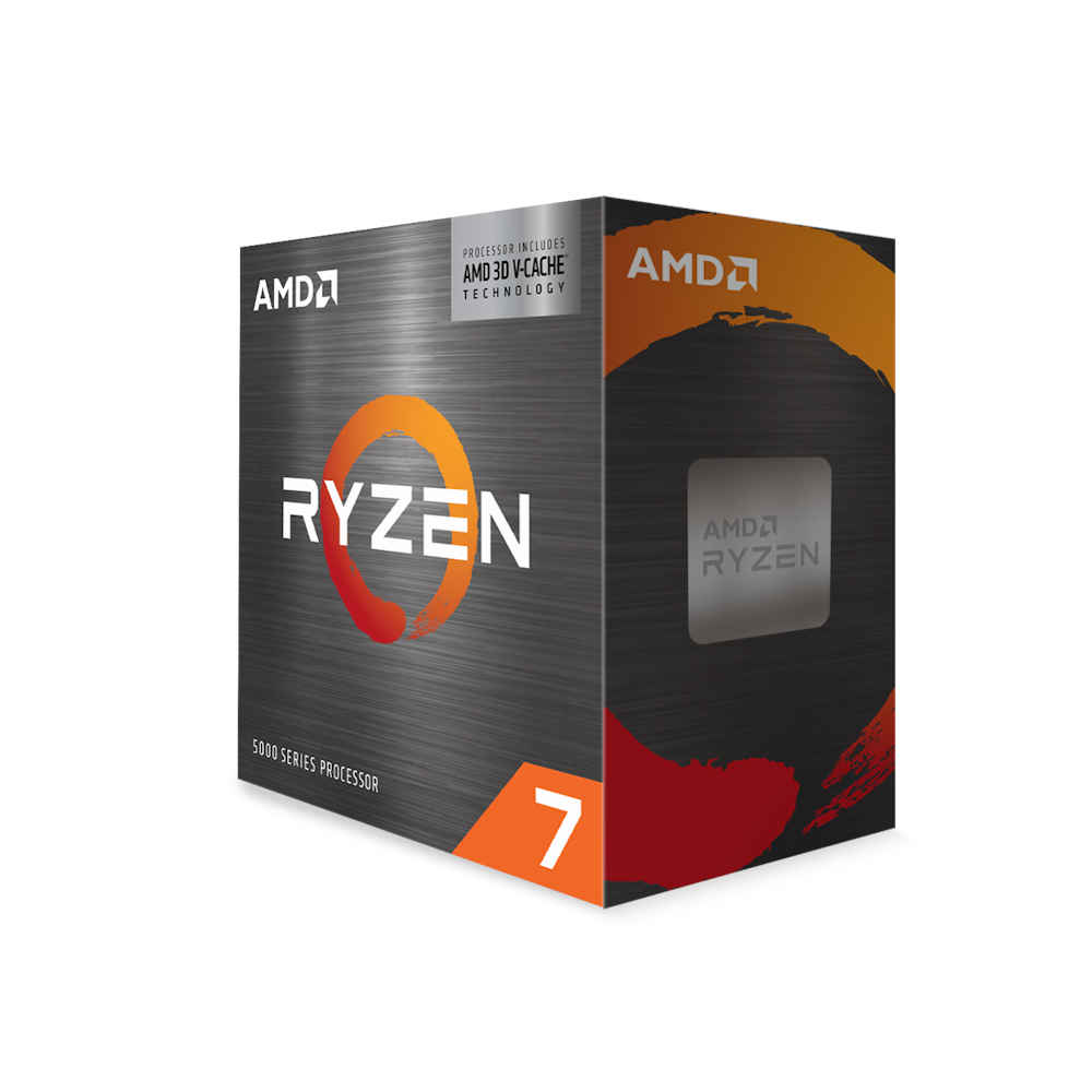 A large main feature product image of AMD Ryzen 7 5800X3D 8 Core 16 Thread Up To 4.5Ghz AM4 - No HSF Retail Box